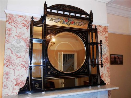 Victorian Aesthetic Ebonised / Gilded Overmantle Mirror C.1880
