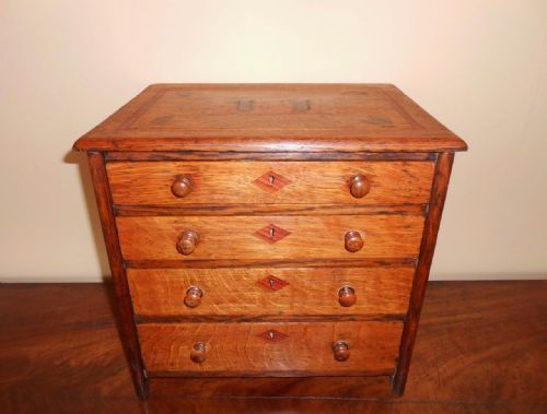 Victorian Miniature Oak Parquetry Chest of Drawers / Collectors Cabinet