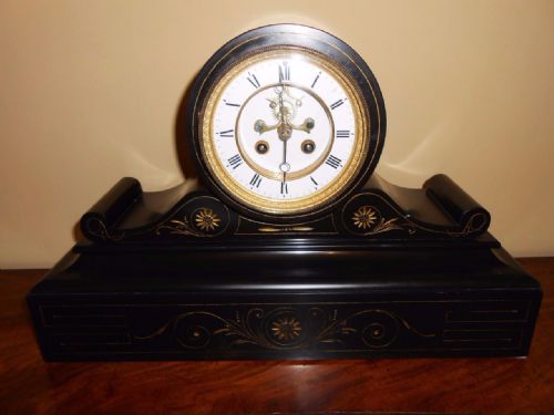Good Quality Victorian Slate Mantel Clock with Visible Escapement