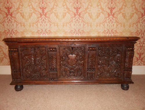 Exceptional 16th C Italian Carved Oak Cassone / Coffer / Chest C.1580