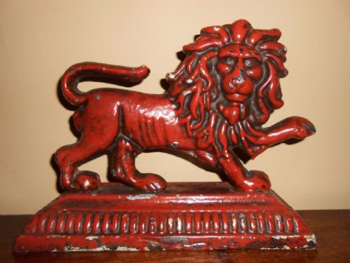 Painted Regency Cast Iron Lion Doorstop