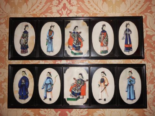 Pair of 19th Century Chinese Portrait Gouache Paintings on Pith
