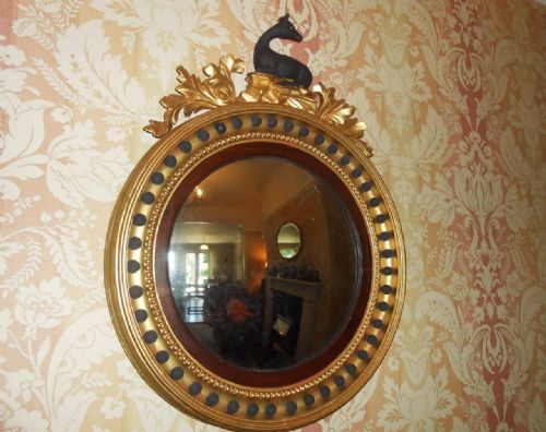 Stunning Regency Ebonised and Gilt Convex Mirror C.1815