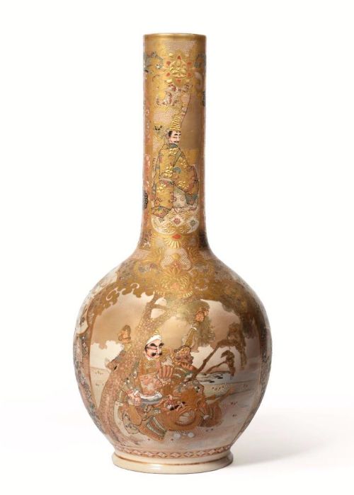 Substantial 19th Century Japanese Satsuma Bottle Vase