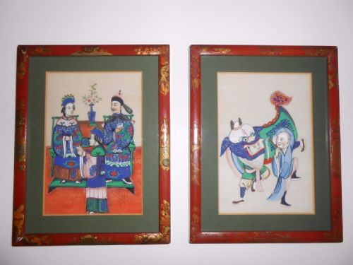 Pair of Chinese Paintings Gouache on Rice Paper