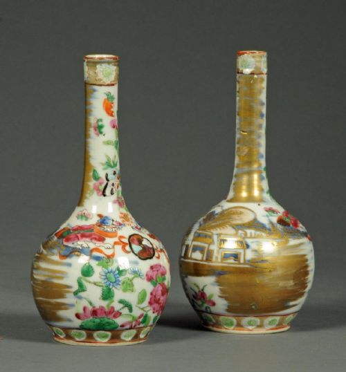 Pair of 19th Century Chinese Famille Rose Porcelain Vases Qing Dynasty