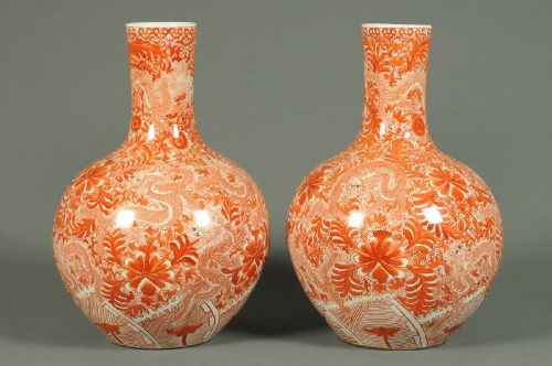 Huge Pair of Chinese Porcelain Globular Vases, Qianlong Mark,