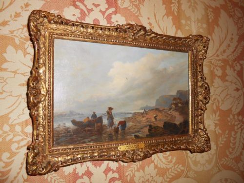 James Syer, Fisher Folk Unloading the Days Catch, Oil Painting Victorian