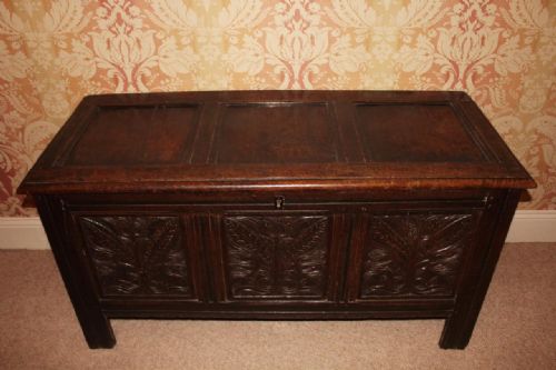 Early 18th Century Carved Oak Coffer / Chest