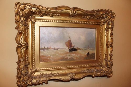 Edward King Redmore (1860-1941), Oil Painting Boats Off Shore in Rough Seas