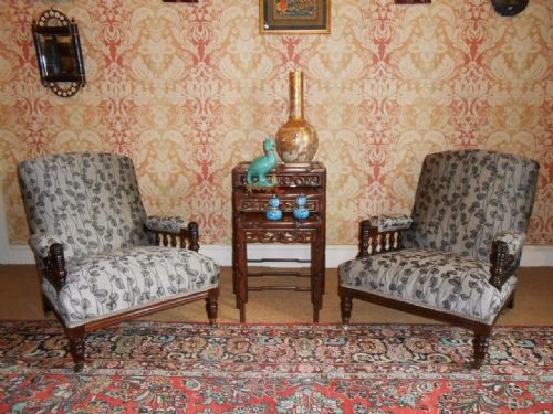 Pair of Victorian Aesthetic Rosewood Library Armchairs