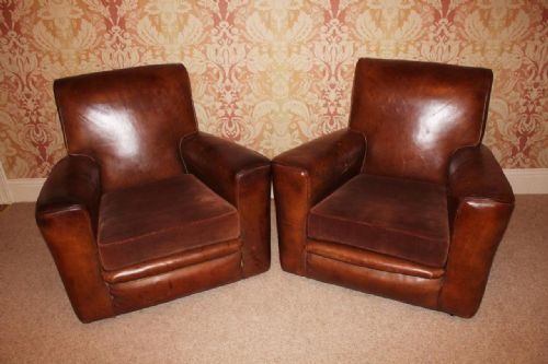 Good Pair of Art Deco Leather Armchairs