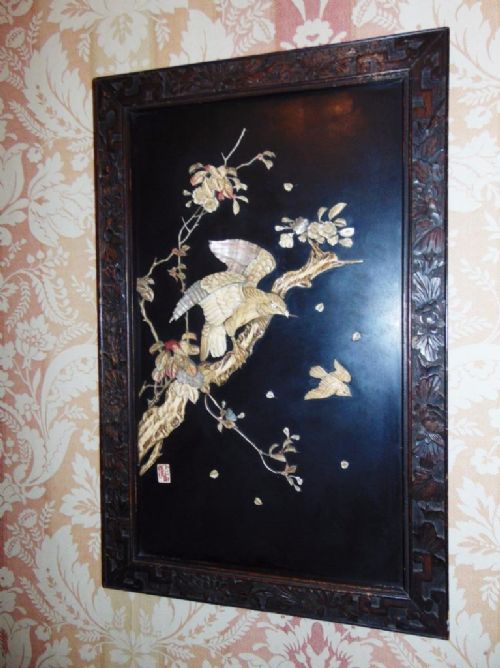 Large 19th Century Japanese Lacquer Shibayama Plaque Signed