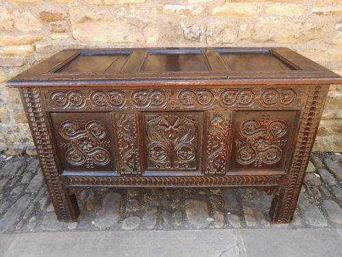18th Century Carved Oak Coffer / Chest