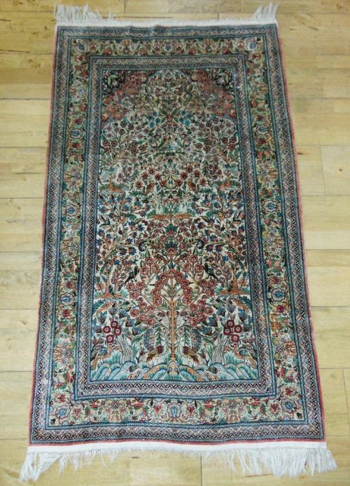 Stunning Persian Silk Hand Woven Tree of Life Prayer Rug
