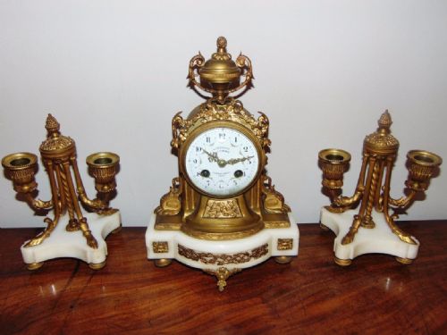 Victorian French Gilt Metal Mantle Clock Garniture