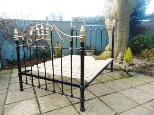 Victorian Cast Iron & Brass Double Bed