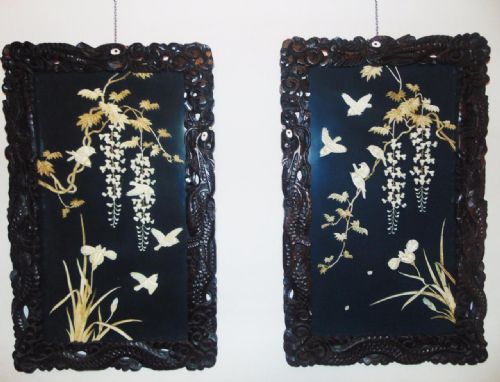 Stunning Pair of Japanese Mejii Period Shibayama Lacquer Panels