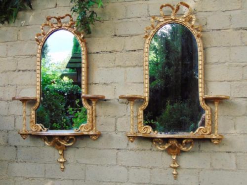 Pair 19th Century Gilt and Gesso French Girandole Mirrors