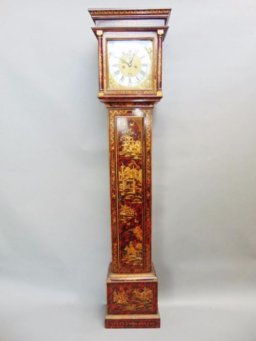 Red Lacquer Chinoiserie Japanned 8 Day Longcase Clock, Richard Bullock Ellesmere