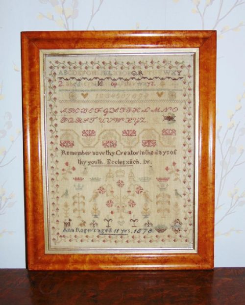 Victorian Sampler in Original Burr Walnut Frame