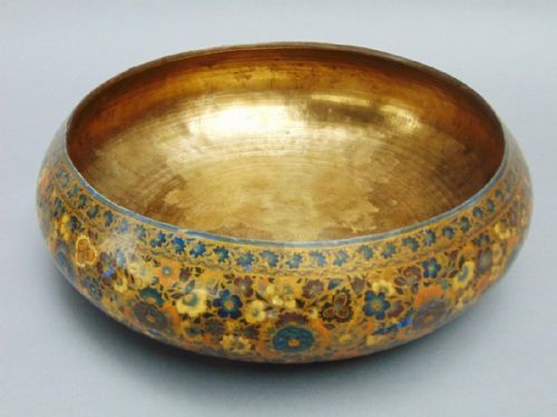 Beautiful Indian Kashmir Hand Painted Papier Mache Bowl C.1900
