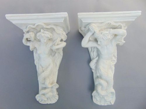 Imposing Pair of Victorian Wall Sconce Mermaid Corbels
