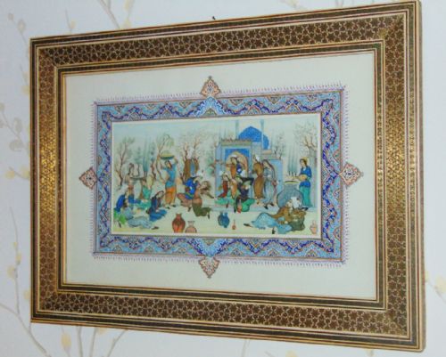 Early 20th C. Indo-persian Marriage Celebration Painting on Ivory Panel