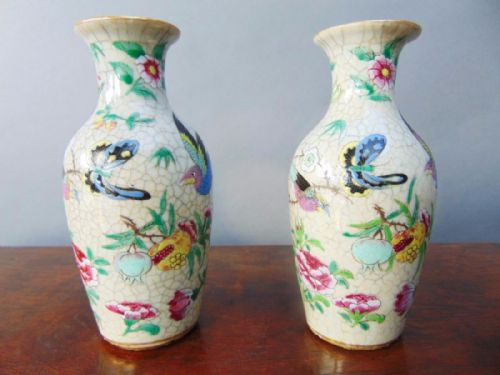 Pretty Pair of Chinese Enamelled Vases 19th Century