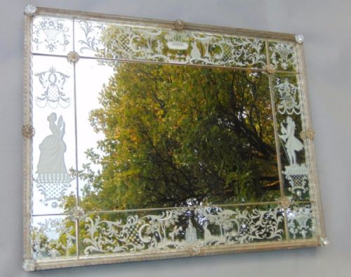 Antique Venetian Etched Mirror 19th Century