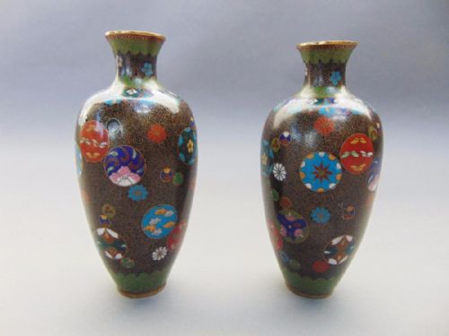 Pretty Pair of Japanese Cloisonne Vases Meiji Period C.1890