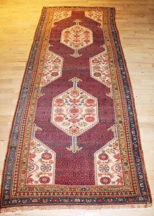 Antique Malayir Long Rug / Runner Carpet West Persia