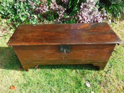 Antique 18th Century Carved Oak Coffer / Sword Chest