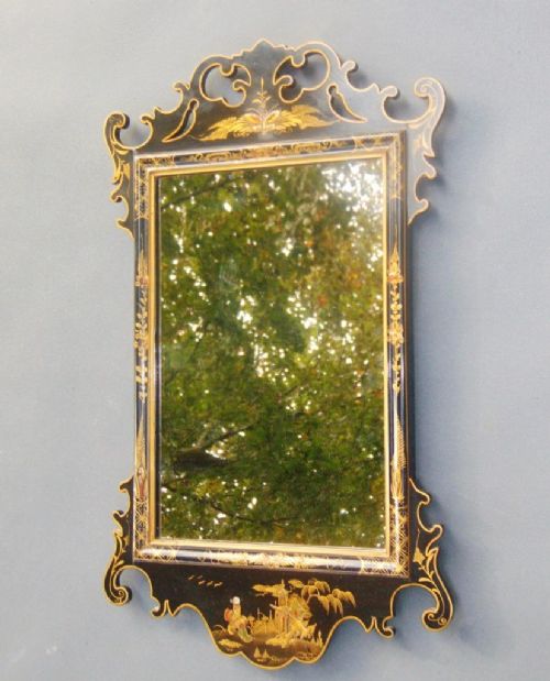 Early 20th Century Chinese Chinoiserie Lacquer Framed Pier Glass Mirror