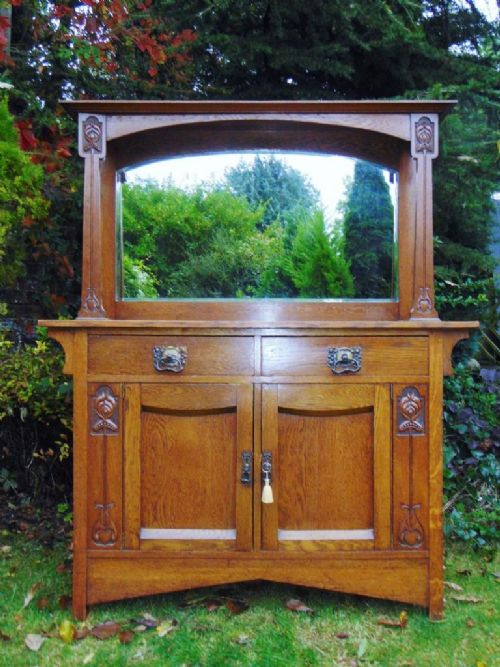 Arts & Crafts Oak Mirror Back Sideboard