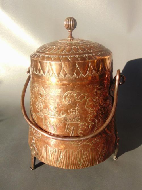 Solid Copper Arts & Crafts Coal / Log Bucket Bin Dutch Doofpot