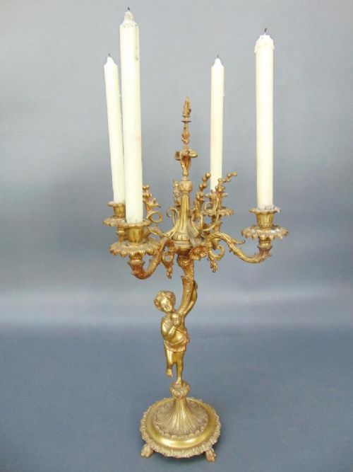 Antique Gilt Metal Cherub Candelabrum