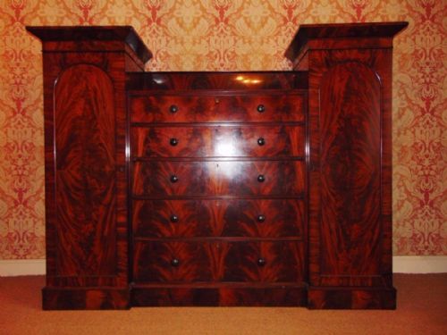 William IV Flame Mahogany Compactum Wardrobe / Press / Drawers