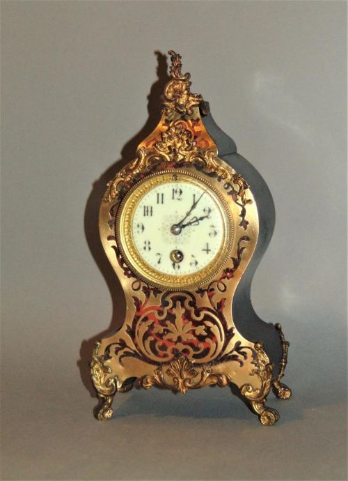 19th Century French Boulle Clock with Brass Inlay & Ormolu Mounts