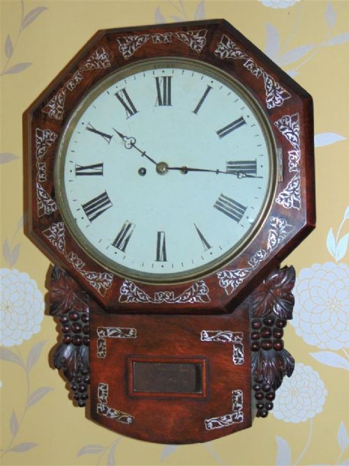 Rosewood and Mother of Pearl Double Fusee Wall Clock 19th Century