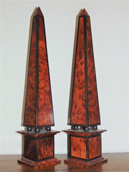 Good Pair of Birds Eye Maple & Ebony Obelisks