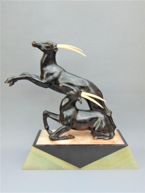 Art Deco Bronze Centrepiece Pair of Antelope