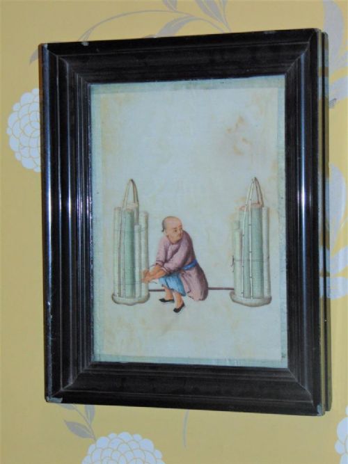 19th Century Chinese Watercolour Painting on Silk Artisan with Scrolls