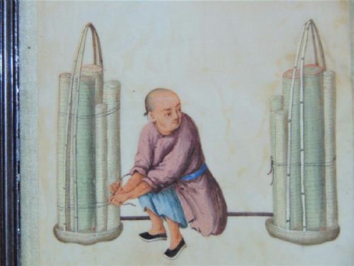 fig 1. 19th Century Chinese Watercolour Painting on Silk Artisan With Scrolls