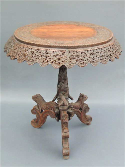 Anglo Indian / Burmese Carved Hardwood Tilt Top Table