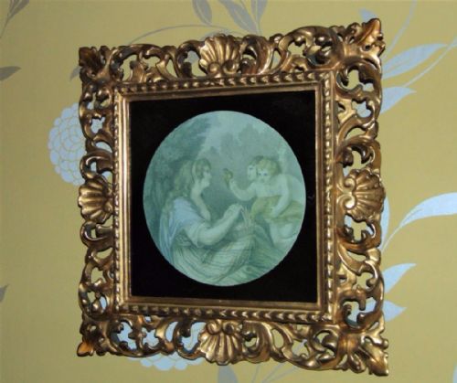 Antique Engraving in Hand Carved Florentine Water Gilded Frame