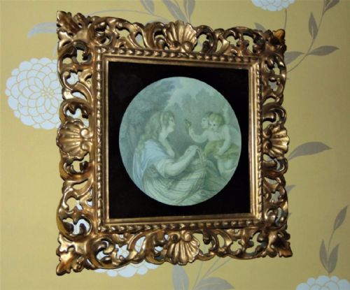 fig 1. Antique Engraving in Hand Carved Florentine Water Gilded Frame