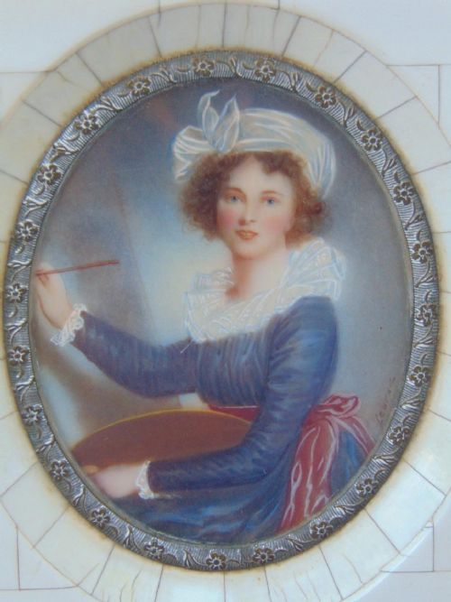 fig 1. Pair of Early 20th Century Miniature Watercolour Portraits in Ivory Frame