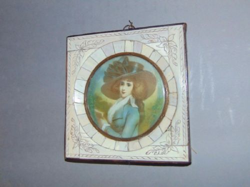 fig 1. 19th Century Miniature Watercolour Portrait on Ivory in Piano Key Frame