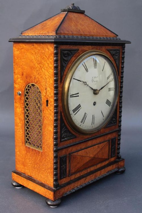 fig 1. Regency Birds Eye Maple Fusee Bracket Clock K. Hall of Dover